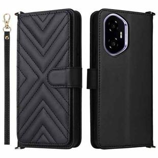 For Honor 300 5G Multifunctional 6-Card Slots Leather Phone Case with Wrist Strap(Black)