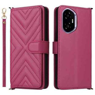 For Honor 300 5G Multifunctional 6-Card Slots Leather Phone Case with Wrist Strap(Rose Red)