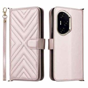For Honor 300 Pro 5G / 300 Ultra 5G Multifunctional 6-Card Slots Leather Phone Case with Wrist Strap(Pink)