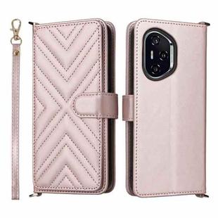 For Honor 400 Multifunctional 6-Card Slots Leather Phone Case with Wrist Strap(Pink)