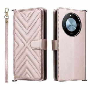 For Honor X60 5G / X9c Smart Multifunctional 6-Card Slots Leather Phone Case with Wrist Strap(Pink)