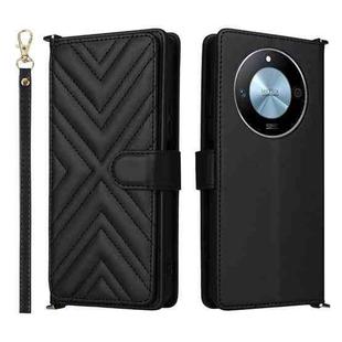 For Honor X60 5G / X9c Smart Multifunctional 6-Card Slots Leather Phone Case with Wrist Strap(Black)