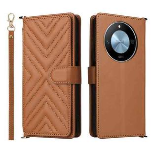 For Honor X60 5G / X9c Smart Multifunctional 6-Card Slots Leather Phone Case with Wrist Strap(Brown)