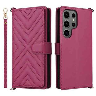 For Samsung Galaxy S25 Ultra 5G Multifunctional 6-Card Slots Leather Phone Case with Wrist Strap(Rose Red)
