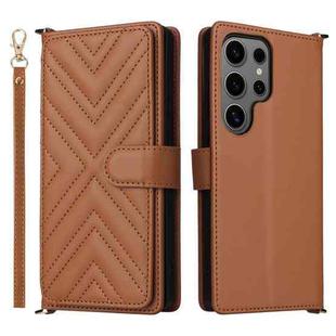 For Samsung Galaxy S25 Ultra 5G Multifunctional 6-Card Slots Leather Phone Case with Wrist Strap(Brown)