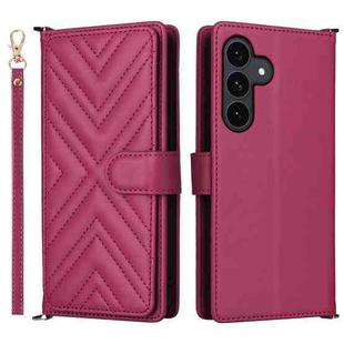 For Samsung Galaxy S25 FE 5G Multifunctional 6-Card Slots Leather Phone Case with Wrist Strap(Rose Red)