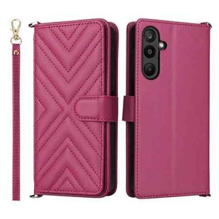 For Samsung Galaxy M16 5G / F16 5G Multifunctional 6-Card Slots Leather Phone Case with Wrist Strap(Rose Red)