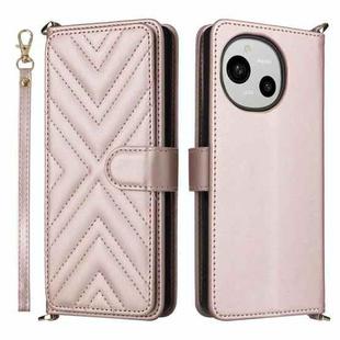 For Sharp Aquos R9 Multifunctional 6-Card Slots Leather Phone Case with Wrist Strap(Pink)