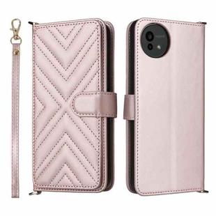 For Sharp Aquos wish5 Multifunctional 6-Card Slots Leather Phone Case with Wrist Strap(Pink)