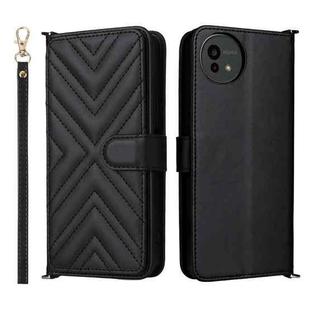For Sharp Aquos wish5 Multifunctional 6-Card Slots Leather Phone Case with Wrist Strap(Black)