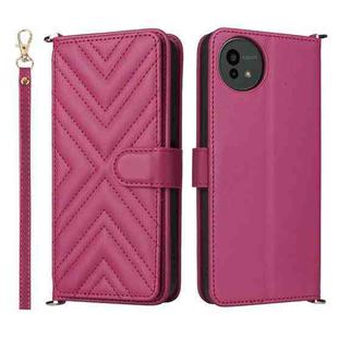 For Sharp Aquos wish5 Multifunctional 6-Card Slots Leather Phone Case with Wrist Strap(Rose Red)