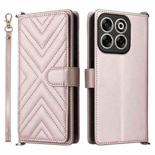 For ZTE Blade V70 4G Multifunctional 6-Card Slots Leather Phone Case with Wrist Strap(Pink)