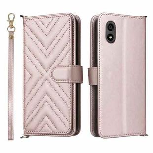 For ZTE Kantan Sumaho 4 A402ZT Multifunctional 6-Card Slots Leather Phone Case with Wrist Strap(Pink)