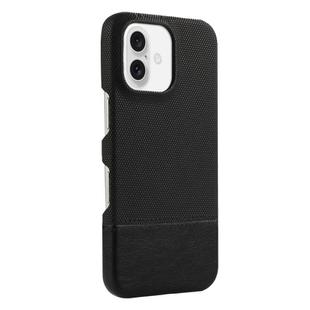For iPhone 16 Plus Stitching Cloth MagSafe Magnetic PC Hybrid PU Phone Case(Black)