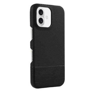 For iPhone 16 Stitching Cloth MagSafe Magnetic PC Hybrid PU Phone Case(Black)