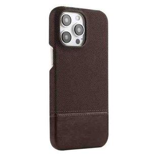 For iPhone 15 Pro Max Stitching Cloth MagSafe Magnetic PC Hybrid PU Phone Case(Dark Brown)