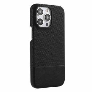 For iPhone 15 Pro Stitching Cloth MagSafe Magnetic PC Hybrid PU Phone Case(Black)