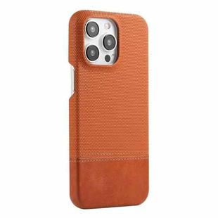 For iPhone 14 Pro Max Stitching Cloth MagSafe Magnetic PC Hybrid PU Phone Case(Brown)