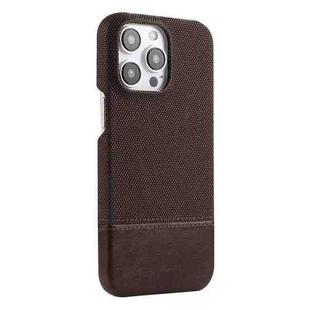 For iPhone 14 Pro Stitching Cloth MagSafe Magnetic PC Hybrid PU Phone Case(Dark Brown)