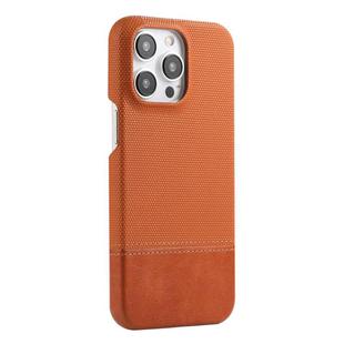 For iPhone 14 Pro Stitching Cloth MagSafe Magnetic PC Hybrid PU Phone Case(Brown)
