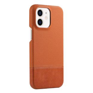 For iPhone 12 / 12 Pro Stitching Cloth MagSafe Magnetic PC Hybrid PU Phone Case(Brown)