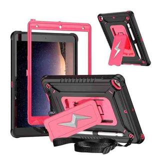 For iPad 10.2 2021 / 2020 / 2019 Armor Bolt Shape Holder Silicone Hybrid PC Tablet Case(Black Rose Red)