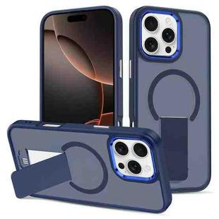 For iPhone 16 Pro Skin Feel Invisible Kickstand MagSafe Phone Case(Blue)