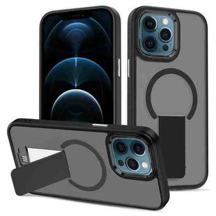 For iPhone 12 Pro Max Skin Feel Invisible Kickstand MagSafe Phone Case(Black)
