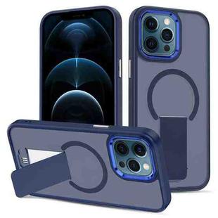 For iPhone 12 Pro Max Skin Feel Invisible Kickstand MagSafe Phone Case(Blue)