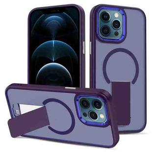For iPhone 12 Pro Max Skin Feel Invisible Kickstand MagSafe Phone Case(Purple)