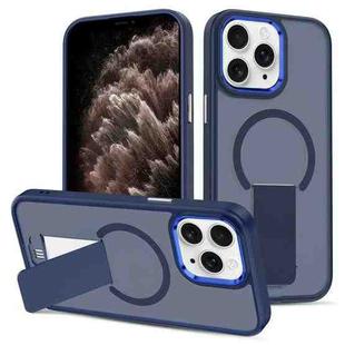 For iPhone 11 Pro Max Skin Feel Invisible Kickstand MagSafe Phone Case(Blue)