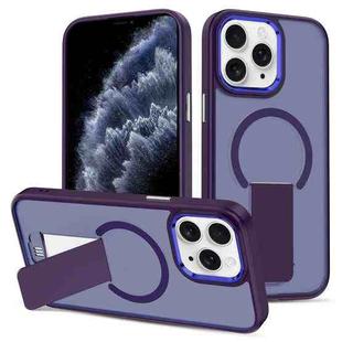 For iPhone 11 Pro Skin Feel Invisible Kickstand MagSafe Phone Case(Purple)