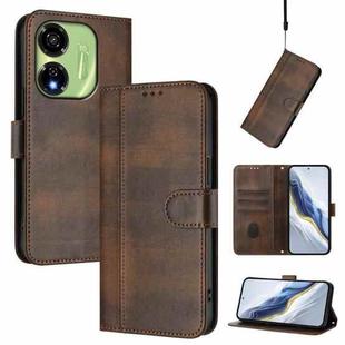 For itel P55 5G Line Splicing Buckle Retro Leather Phone Case(Brown)