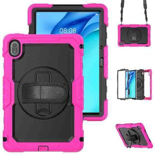 For Huawei MatePad SE 11 2024 Silicone Hybrid PC Tablet Case with Shoulder Strap(Rose Red)