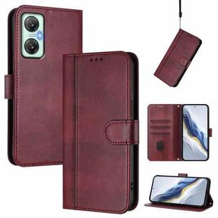 For Infinix Hot 20 5G Line Splicing Buckle Retro Leather Phone Case(Wine Red)