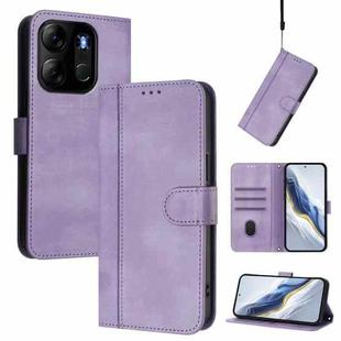 For Infinix Smart 7 / Tecno Pop 7 Line Splicing Buckle Retro Leather Phone Case(Purple)