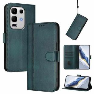 For Infinix Note 50s Line Splicing Buckle Retro Leather Phone Case(Dark Green)