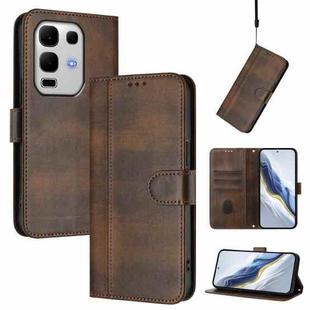 For Infinix Note 50s Line Splicing Buckle Retro Leather Phone Case(Brown)