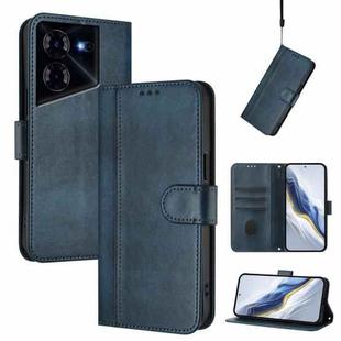 For Tecno Pova 5 Line Splicing Buckle Retro Leather Phone Case(Dark Blue)