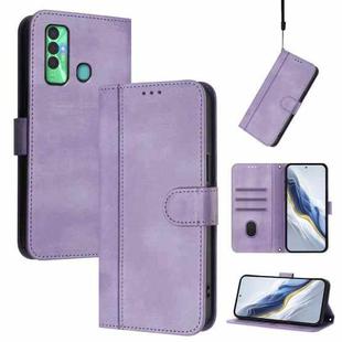 For Tecno Spark 7P Line Splicing Buckle Retro Leather Phone Case(Purple)