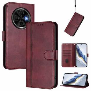For Tecno Spark 30C 4G Line Splicing Buckle Retro Leather Phone Case(Wine Red)