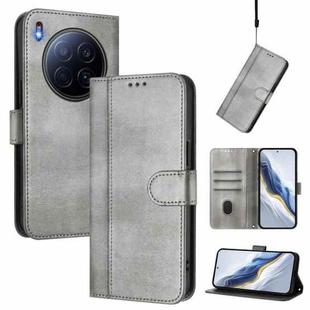 For Tecno Camon 40 Premier Line Splicing Buckle Retro Leather Phone Case(Grey)