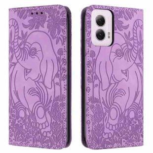 For Motorola Moto G Power 2024 Retro Elephant Embossed Leather Phone Case(Purple)