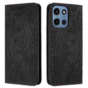 For Motorola Moto G 2025 Retro Elephant Embossed Leather Phone Case(Black)