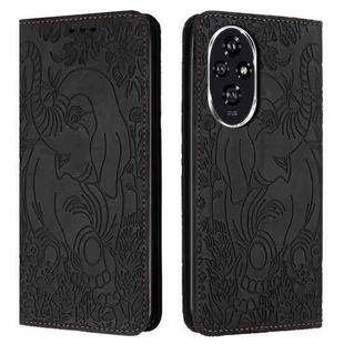 For Honor 200 Retro Elephant Embossed Leather Phone Case(Black)