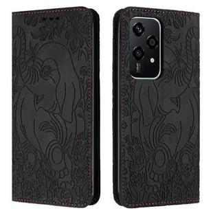 For Honor 200 Lite Global Retro Elephant Embossed Leather Phone Case(Black)