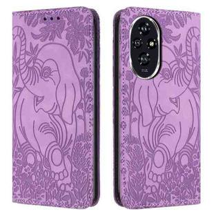 For Honor 200 Pro Retro Elephant Embossed Leather Phone Case(Purple)