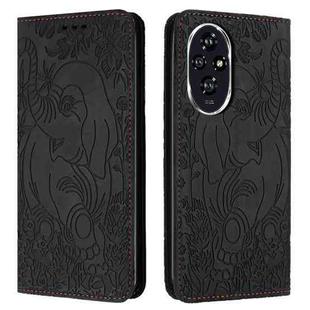 For Honor 200 Pro Retro Elephant Embossed Leather Phone Case(Black)