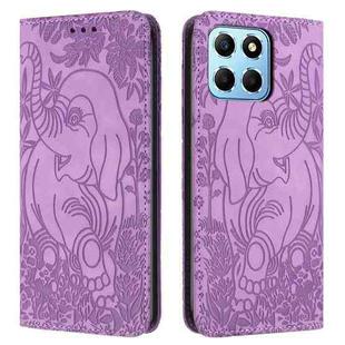 For Honor X6 4G Retro Elephant Embossed Leather Phone Case(Purple)