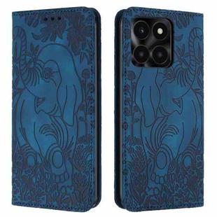 For Honor X6a / X6b Retro Elephant Embossed Leather Phone Case(Blue)